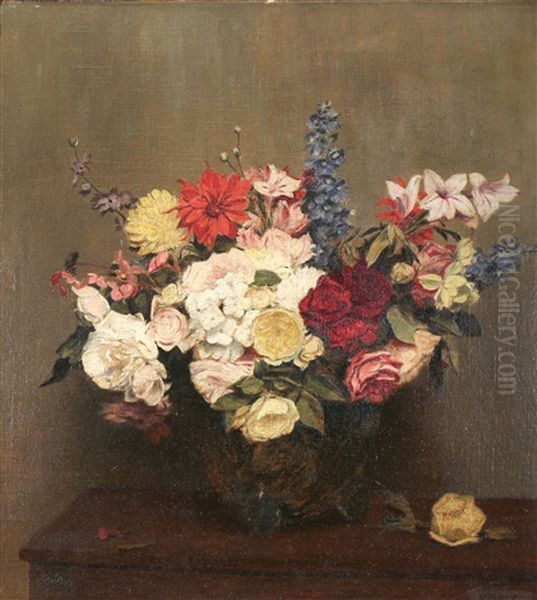 Flower Bouquet On A Table Oil Painting by Victoria Dubourg Fantin-Latour