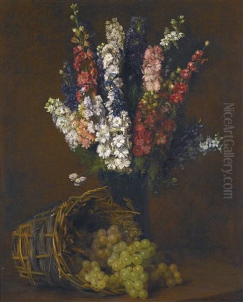 Pieds D'alouette Et Raisins Blancs Oil Painting by Victoria Dubourg Fantin-Latour