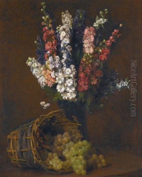 Pieds D'alouette Et Raisins Blancs Oil Painting by Victoria Dubourg Fantin-Latour