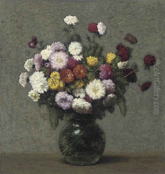 Bouquet De Zinnias Dans Un Vase Boule Oil Painting by Victoria Dubourg Fantin-Latour