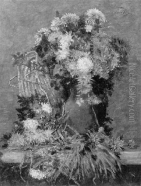 Stilleben Mit Herbstlichem Blumenstrauss Und Korbtasche Oil Painting by Victoria Dubourg Fantin-Latour