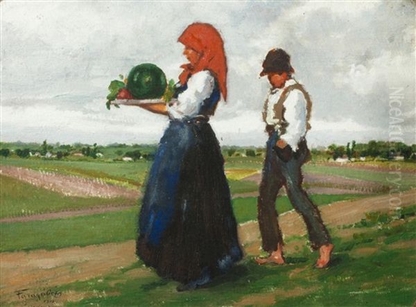 Paar Auf Dem Felde Oil Painting by Geza Farago