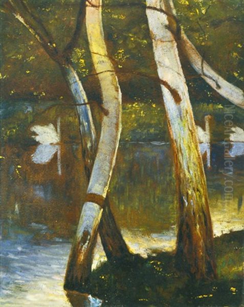 Swans' Lake Oil Painting by Geza Farago