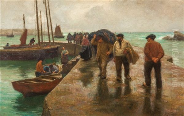 A Fishing Port In Brittany Oil Painting by Edgard Farasyn