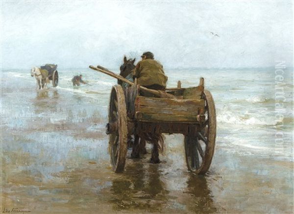 Charrettes Sur La Plage Oil Painting by Edgard Farasyn