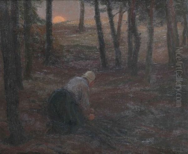 Sous-bois Anime D'une Ramasseuse De Bois Oil Painting by Edgard Farasyn