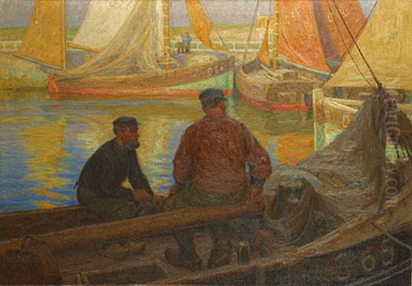 Vissers In De Haven Van Oostende Oil Painting by Edgard Farasyn