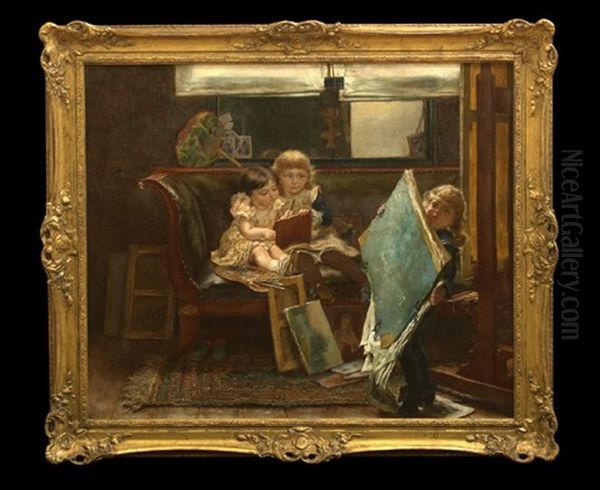 Children Playing In The Artists Studio Oil Painting by Edgard Farasyn