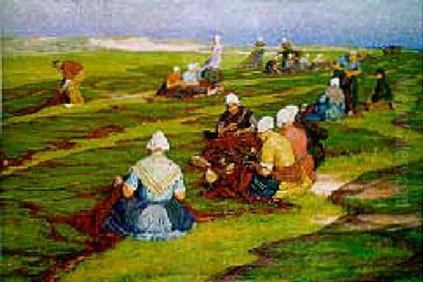 Netmenders In The Dunes Oil Painting by Edgard Farasyn