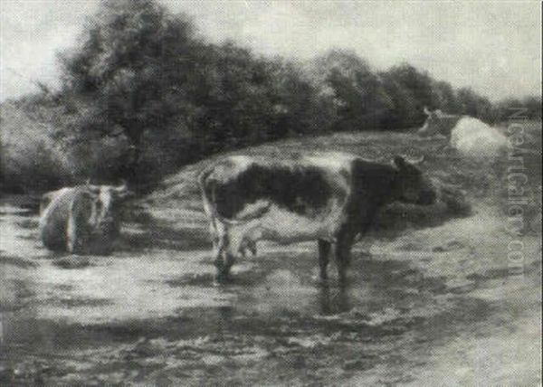 Cows At The River Oil Painting by Edgard Farasyn