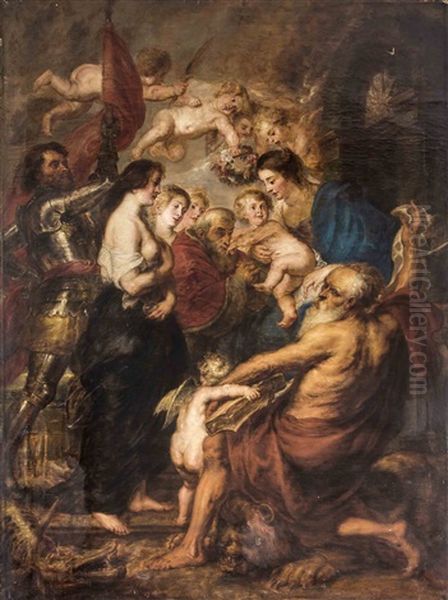 Die Geburt Maria De Medicis (in Anlehnung An Den Bekannten Medici-zyklus Von Peter Paul Rubens) Oil Painting by Louis Farasyn