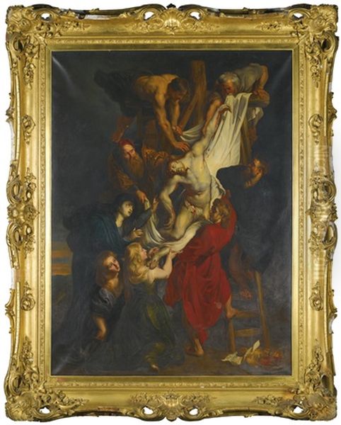 The Descent From The Cross (after Rubens) Oil Painting by Louis Farasyn