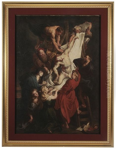 Descent From The Cross (after Peter Paul Rubens) Oil Painting by Louis Farasyn