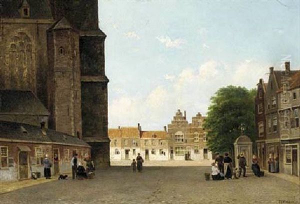 The Cathedral Square Oil Painting by Pierre Jean Jacques Fardon