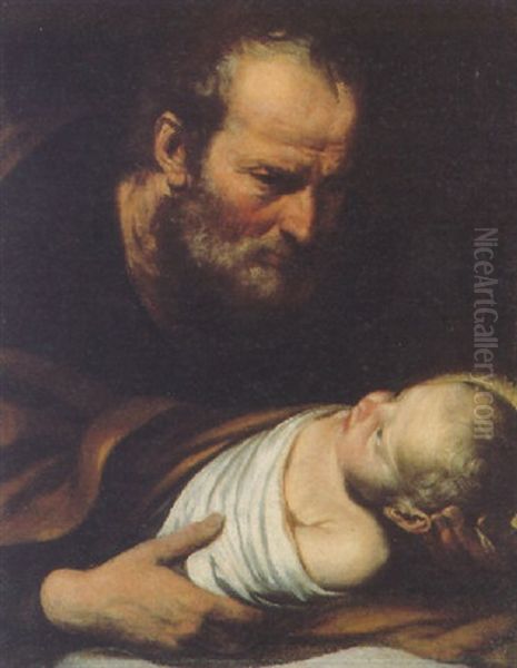 St. Joseph With The Infant Christ Oil Painting by Giacomo Farelli