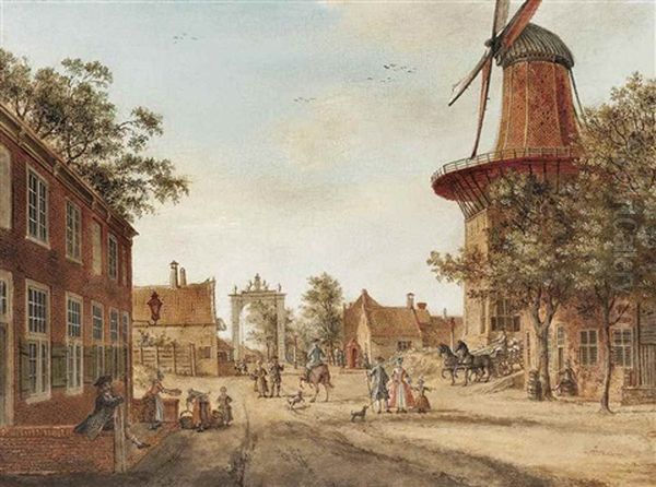 A View Of The Westeinde Towards The Loosduinse Bridge, With The Heeremolen To The Right, The Hague Oil Painting by Jacob Elias La Fargue