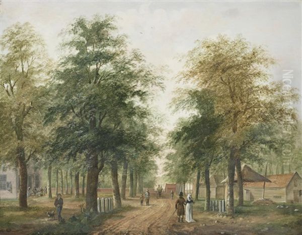 An Elegant Couple Promenading On A Wooded Avenue Oil Painting by Paulus Constantijn la (La Fargue) Fargue