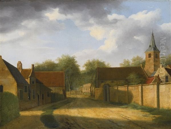 A Street In Rijnsburg With The Abbey Tower And The Old Walls Of The Begijnhof Oil Painting by Paulus Constantijn la (La Fargue) Fargue