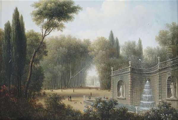 Parklandschaft Mit Groser Brunnenanlage Oil Painting by Paulus Constantijn la (La Fargue) Fargue