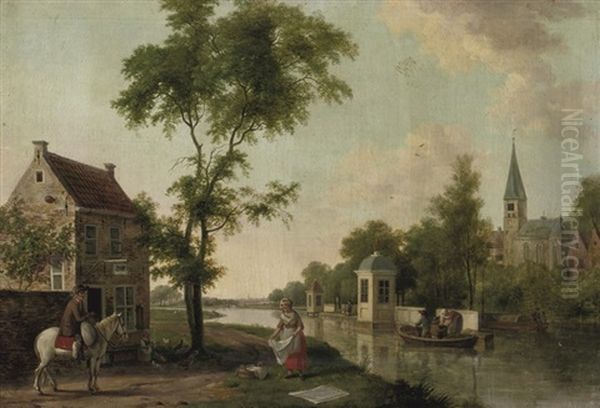 A Teahouse, Probably Along The River Vecht Oil Painting by Paulus Constantijn la (La Fargue) Fargue