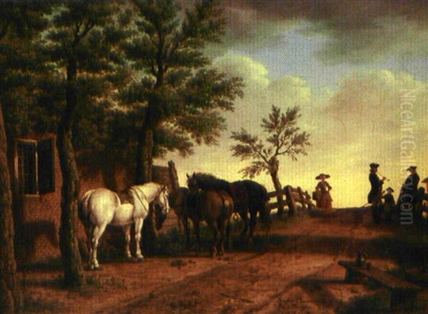 Chevaux Devant L'ecurie Oil Painting by Paulus Constantijn la (La Fargue) Fargue