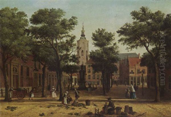 The Hague; The Grote Markt Seen From The Prinsegracht With The Boterwaag On The Left And The Grote Or St. Jacobskerk Beyond Oil Painting by Paulus Constantijn la (La Fargue) Fargue