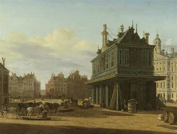 The Dam And The Town Hall, Amsterdam, With Horses And Sledges By The Waag Oil Painting by Paulus Constantijn la (La Fargue) Fargue