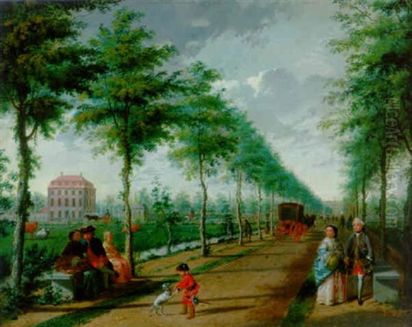 A View Of The Hague With Elegant Figures Walking In An Avenue Oil Painting by Paulus Constantijn la (La Fargue) Fargue