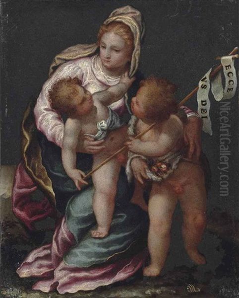 The Madonna And Child With The Infant Saint John The Baptist Oil Painting by Paolo Farinati