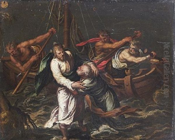 Christ Walking On The Waves Of Lake Tiberiade Oil Painting by Paolo Farinati