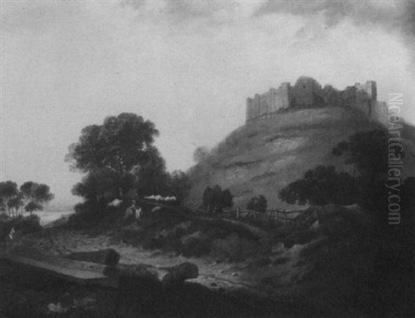 Landscape With A View Of Lincoln Castle With Lucy           Tower From The West Oil Painting by Joseph Farington