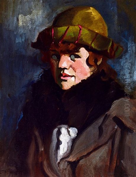 Girl In A Hat Oil Painting by Istvan Farkas