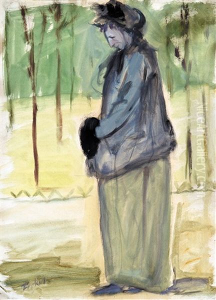 Old Lady In A Park Oil Painting by Istvan Farkas