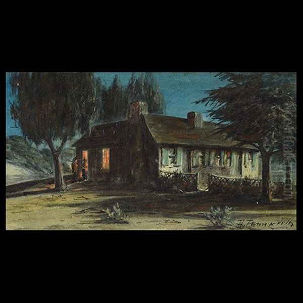 Artist's Home By Moonlight Oil Painting by Alfred Villiers Farnsworth