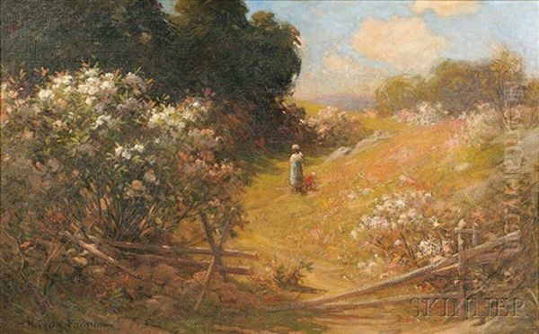 Mother And Child Picking Wildflowers Oil Painting by Herbert Cyrus Farnum