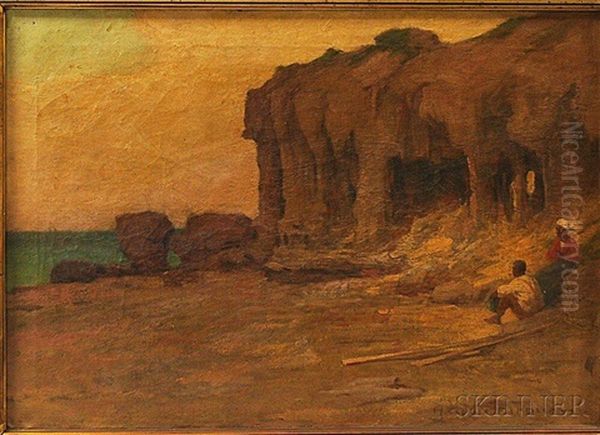 Couple Seated By A Seaside Cliffs Or Grotto Oil Painting by Herbert Cyrus Farnum