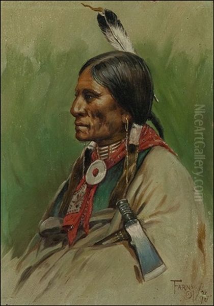 Sioux Brave Holding A Tomahawk Oil Painting by Henry F. Farny