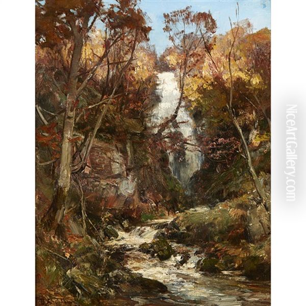 The Grey Mare's Tail Near The Clachan Of Aberfoyle Oil Painting by David Farquharson