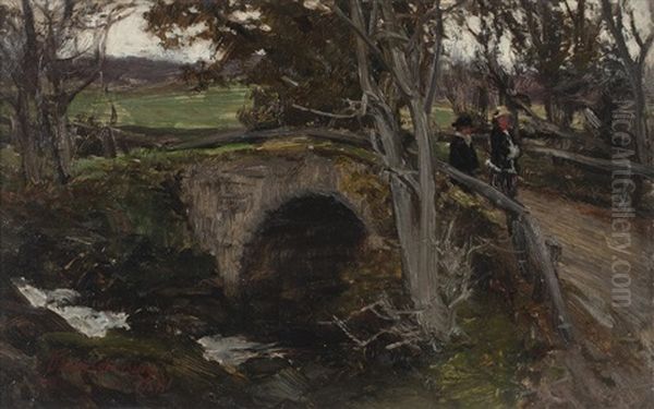 Crossing The Bridge, Near Inveraray Oil Painting by David Farquharson