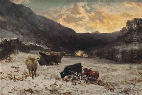 A Winter Afternoon In Glen Lyon, Scotland Oil Painting by David Farquharson