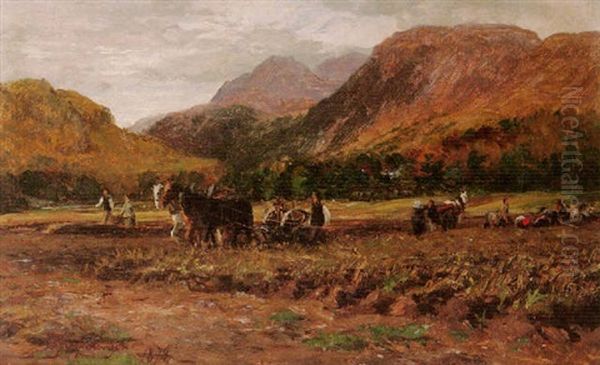 Potato Picking At Fortingall At The Head Of Glen Lyon Oil Painting by David Farquharson