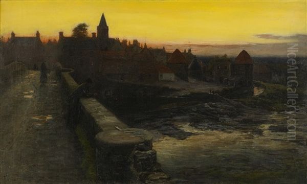 A Scottish City View Oil Painting by Joseph Farquharson