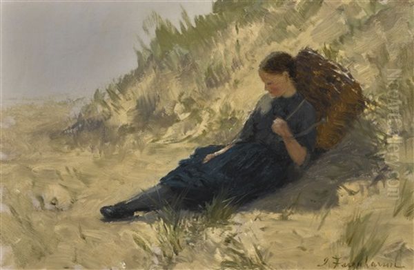 A Girl Resting On The Dunes Oil Painting by Joseph Farquharson