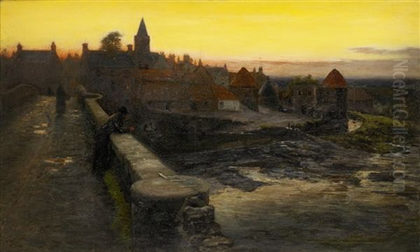 A Scottish City View Oil Painting by Joseph Farquharson