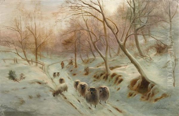 A Country Lane In Winter Oil Painting by Joseph Farquharson