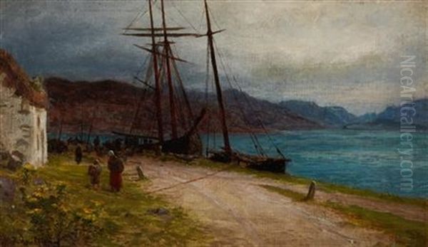 On The Harbour Quay Oil Painting by Joseph Farquharson