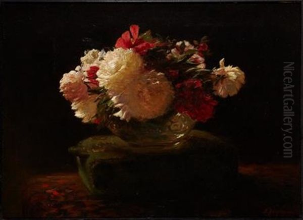 A Still Life Of Peony Roses Oil Painting by Joseph Farquharson