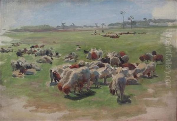 Jacob's Sheep Grazing, Eypt Oil Painting by Joseph Farquharson