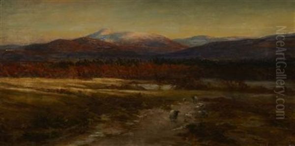 Sunset In The Grampians Oil Painting by Joseph Farquharson