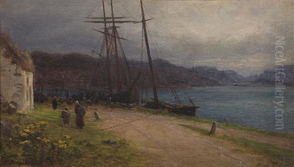 Untitled (moonlit Boats At Harbor) Oil Painting by Joseph Farquharson